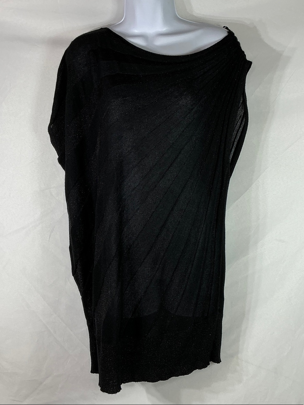 Roz & Ali Dressbarn Black Assymetric Draped Knit Top Size 2X NWT